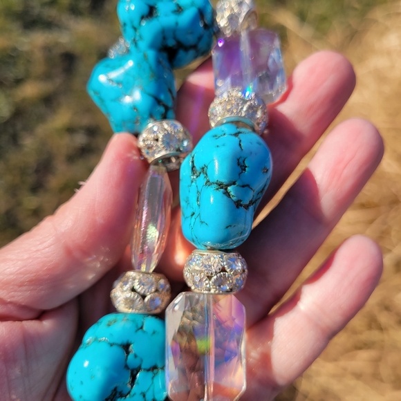 Stunning Beachy Glam Faux Turquoise & Sparkly Bauble Necklace ~ Wow! - Picture 4 of 16